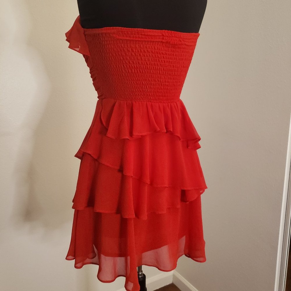 Red Strapless Ruffle Cocktail Dress - Picture 3 of 5